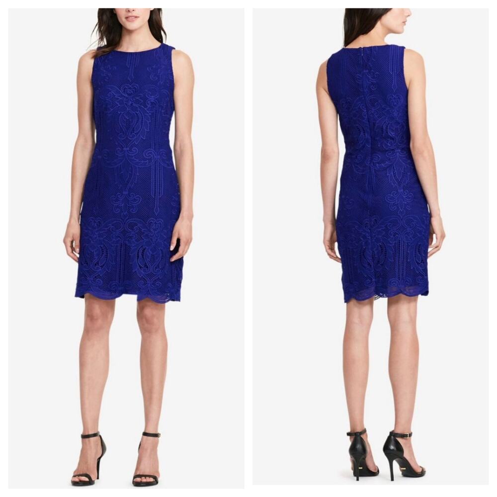 Lauren Ralph Lauren Women's Sleeveless All Over Lace Guipure Sheath Dress Size 8